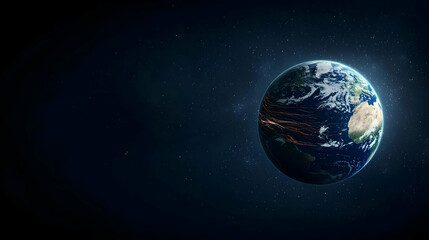 Obraz premium Blue Planet Earth in Space Illuminated by City Lights Against a Starry Night Sky