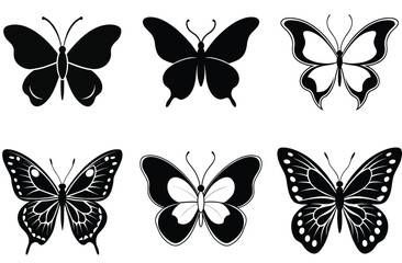 Fototapeta premium Diverse Butterfly Silhouettes with Varying Wing Shapes and Patterns