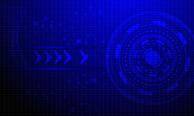 blue arrow with circles lines cyberspace with shine light abstract high technology background