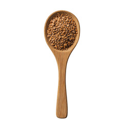 Fresh flaxseeds on a wooden spoon