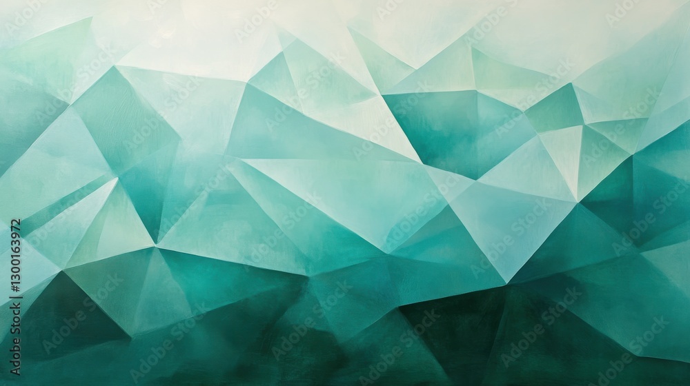 Poster soothing abstract geometric design featuring textured shades of blue and green in a serene and calmi