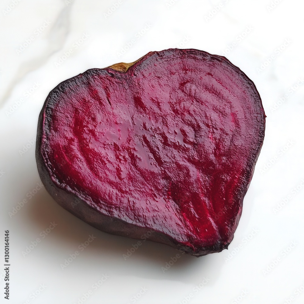 Poster Roasted beet slice showcasing deep red color and unique shape on a white background