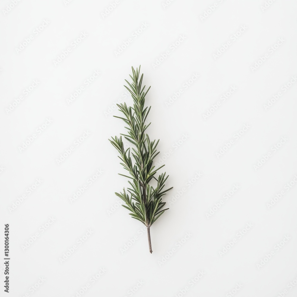 Aufkleber fresh rosemary sprig with sharp green needles placed on a white background in simple arrangement