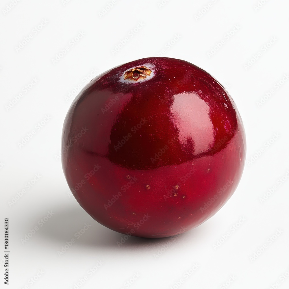 Poster fresh cranberry showcasing a shiny deep red hue and perfect round shape against a clean white backgr