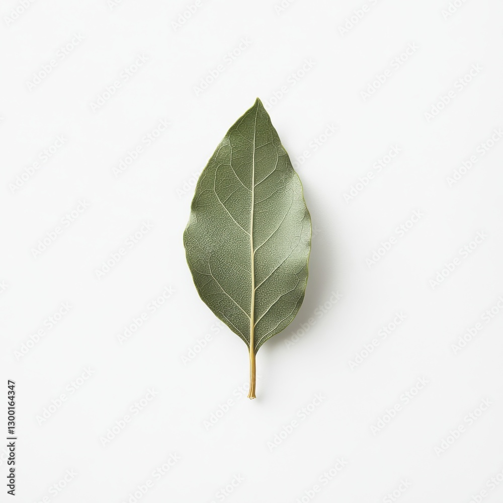 Poster fresh bay leaf on a white background highlighting its vibrant green color and natural texture for cu