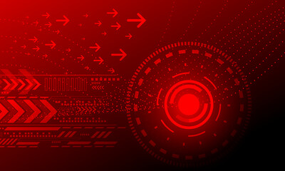 red circuit circles lines with arrows shapes cyberspace abstract high technology background