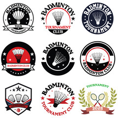 Obraz premium Badminton tournament logo design vector, Racket shuttlecock illustration