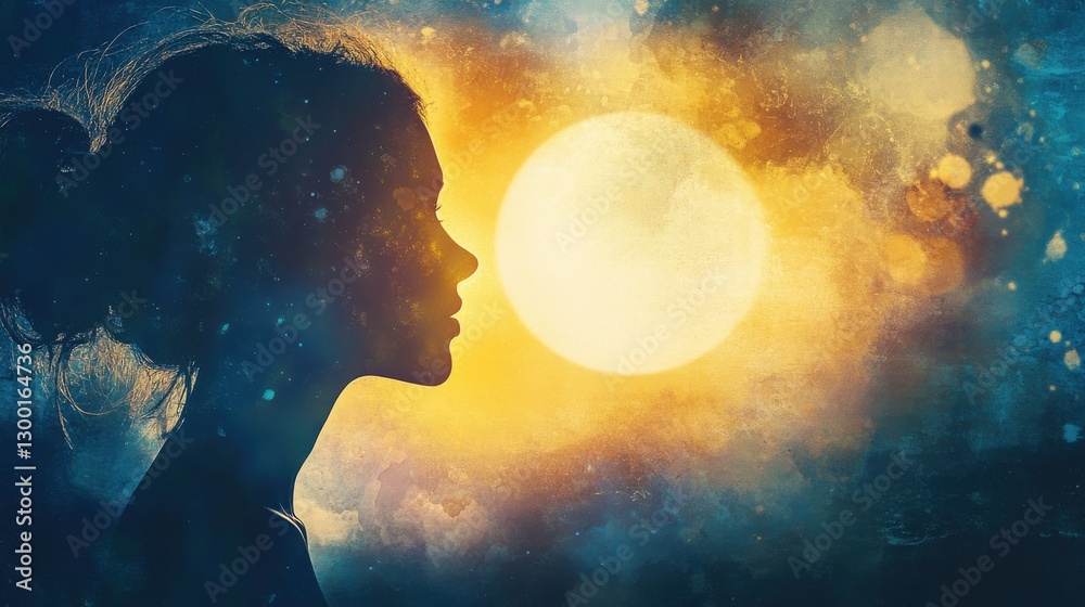 Aufkleber serene portrait of a woman glowing with moonlight in a tranquil setting at dusk