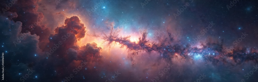 Canvas Prints night starry sky with nebula in rainbow colors. multicolor outer space star field in deep space. man