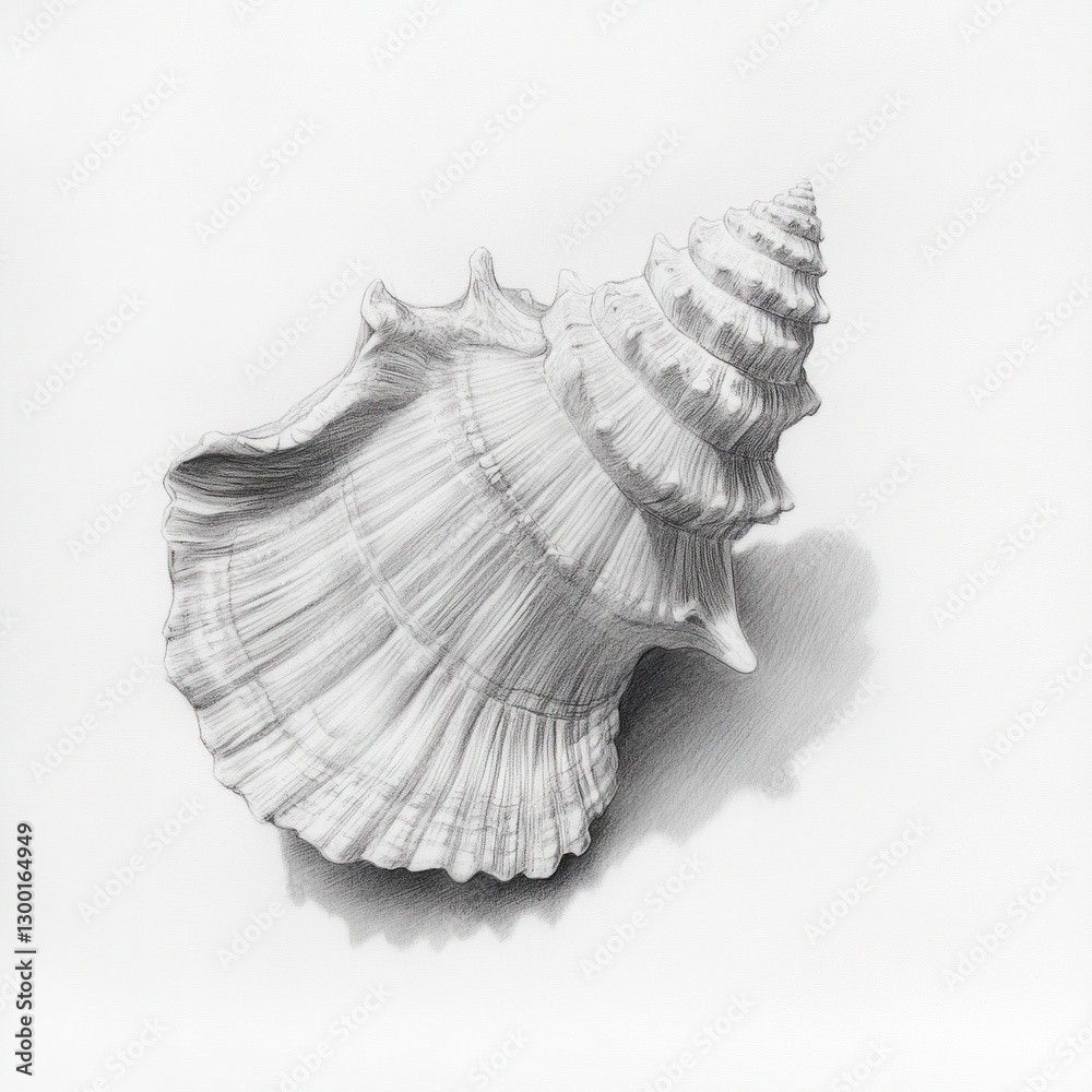 Poster detailed sketch of a ridged seashell showcasing natural textures and contours