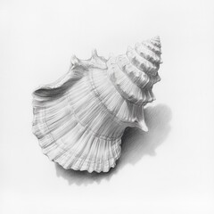 Detailed sketch of a ridged seashell showcasing natural textures and contours