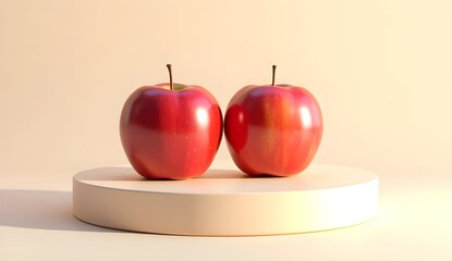 Two whole apples resting on a neutral background with soft lighting