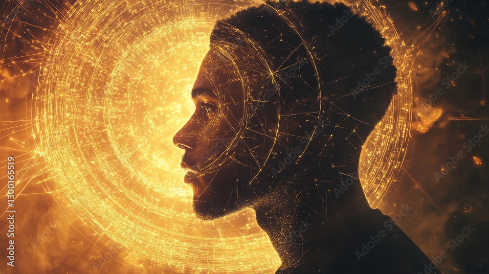 Leinwandbilder mystical profile of a man illuminated by cosmic patterns and glowing energies in a surreal environme