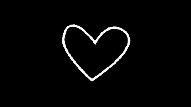 Hand-Drawn  Heart Chalk Sketch Scribble Animation on Black Background in 4K and HD for Love and Romance Designs