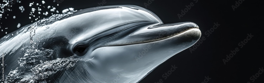 Poster close-up view of a dolphin's face revealing intricate details and expressions in its natural habitat