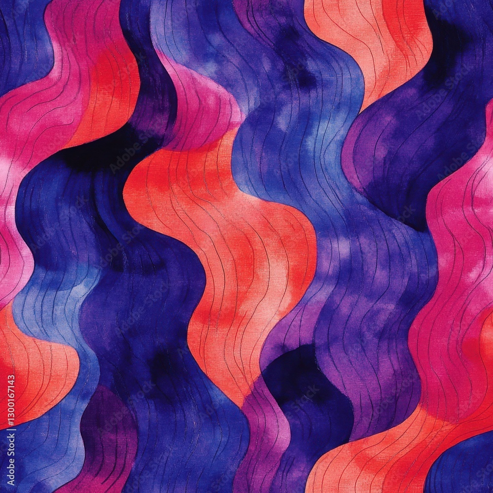 Poster dynamic watercolor doodle patterns showcasing vibrant waves in various hues
