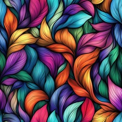 Colorful dynamic doodle watercolor leaves create a vibrant abstract artwork expressing nature's beauty