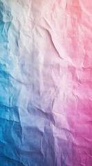 Fototapeta premium Pastel Crumpled Paper Texture: A vibrant, abstract background featuring crumpled paper in soft pastel shades of pink, blue, and white, creating a unique texture and gradient effect.