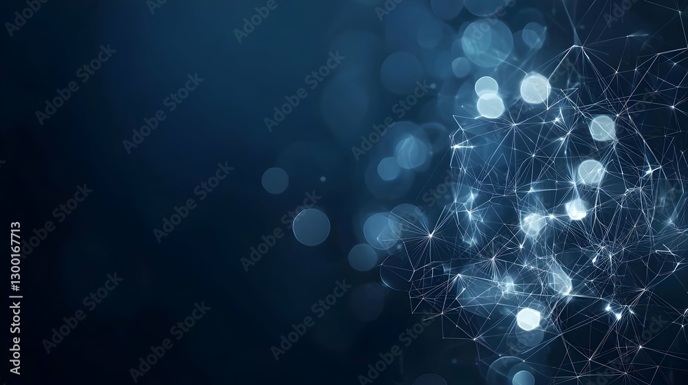 Poster abstract digital network connection on a blue background with bokeh effect