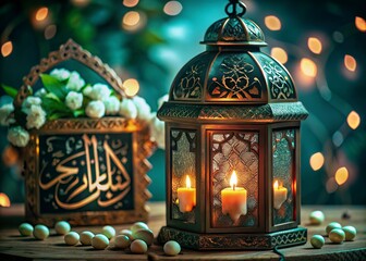 Obraz premium New Ramadan Kareem. Islamic Greeting Cards for Muslim Holidays and Ramadan. Arabic lantern of wallpaper ramadan celebration background