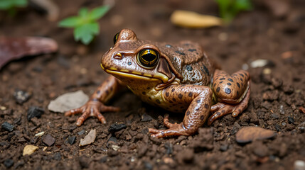 Obraz premium poisonous brown toad resting on dry soil