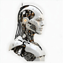 Fototapeta premium AI robot in deep thought, side view, isolated on a transparent background.
