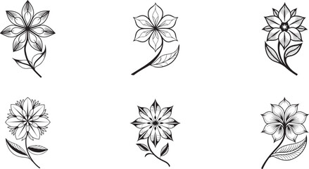Obraz premium Simple flower silhouette set collection flat vector illustration