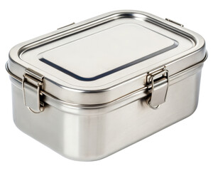 Stainless steel food container on a transparent background