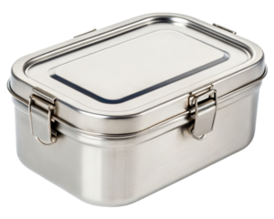 Stainless steel food container on a transparent background