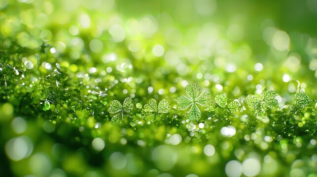 Close-Up View of Fresh Green Clover Plants Bathed in Soft Light
