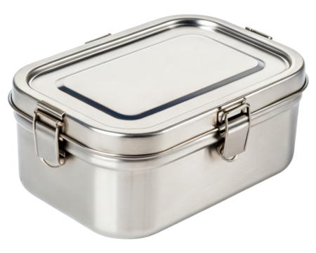 Stainless steel food container on a transparent background