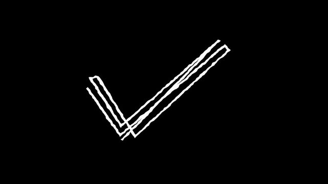Hand-Drawn Chalk Sketch Scribble Checkmark Animation on Black Background in 4K and HD for Confirmation and Approval