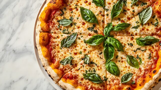 Margherita pizza with fresh basil, embodying simplicity and authentic Italian flavors.
