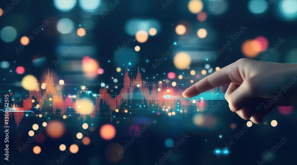 Poster hand interacting with a dynamic data visualization chart