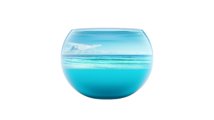 Captivating fishbowl with tranquil ocean view, serene seascape for relaxation and home decor