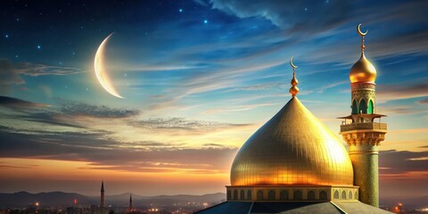 Lunar Crescent Moon Over Ashura Shrine , crescent moon, shrine,  crescent moon, shrine