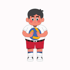 Boy student holding volleyball cartoon character illustration