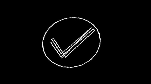 Hand-Drawn Chalk Sketch Scribble Checkmark Animation on Black Background in 4K and HD for Confirmation and Approval