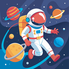 Cosmic Cartoon Astronaut with Yellow Backpack Art & Illustration