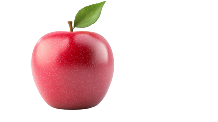 Closeup of a ripe red apple with fresh green leaf, symbol of health and nature's goodness