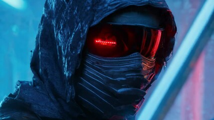 Swordwielding ninja warriors engage in a cyberpunk city amid neon lights and rain, sword-wielding ninja warriors, cyber punk