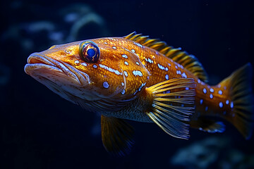 Fototapeta premium Spotted Fish In Dark Blue Aquarium