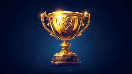 Magnificent Golden Trophy on Dark Blue Background Symbolizing Victory and Accomplishment