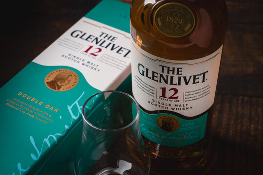 Antalya, Turkey - February 17, 2025: The Glenlivet Double Oak Single Malt Scotch Whisky, produced in the Speyside region of Scotland
