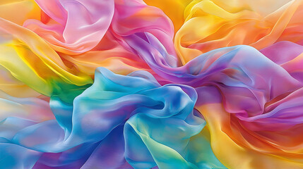Obraz premium Colorful silk fabric swirls, vibrant textile texture, studio shot, background blur, fashion design