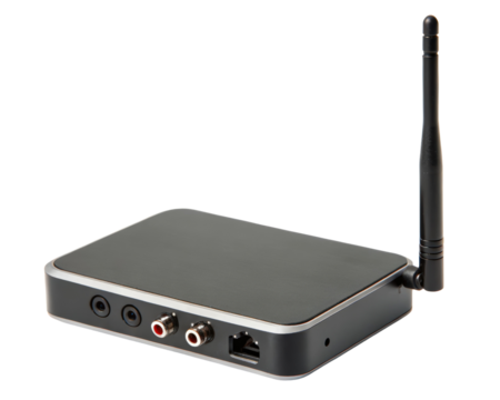 Black media streaming device on a transparent background