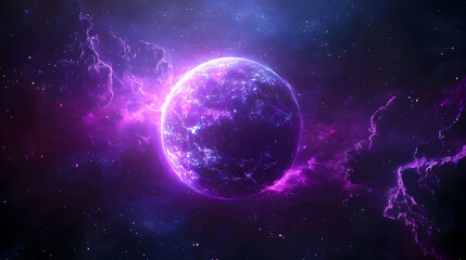 Glowing Purple Sphere In A Galaxy Nebula Space Background With Bright Stars