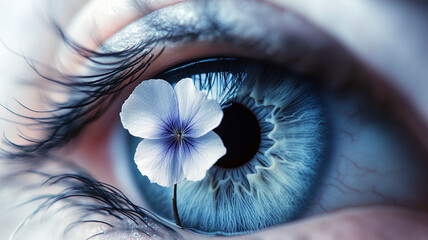 Blue eye flower inside iris close up