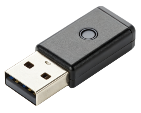 Black USB adapter on a transparent background
