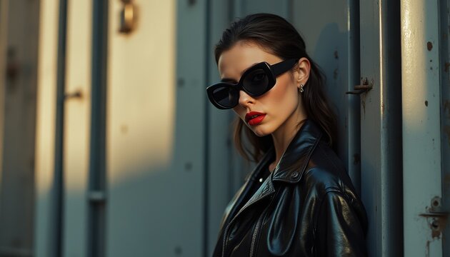 Captivating portrayal of a stylish individual in urban setting during golden hour